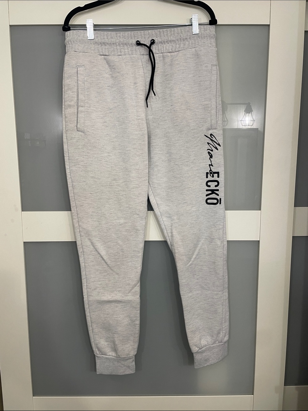 Marc Ecko Light Gray Sweatpants with Black Logo & Drawstring